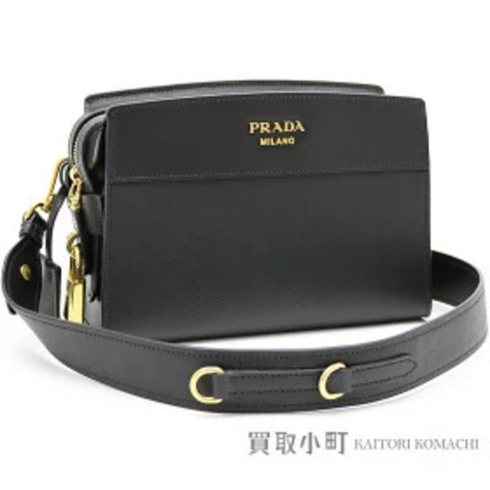 Prada Esplanade Bag Saffiano City Calf Metal Black Leather Shoulder Clutch